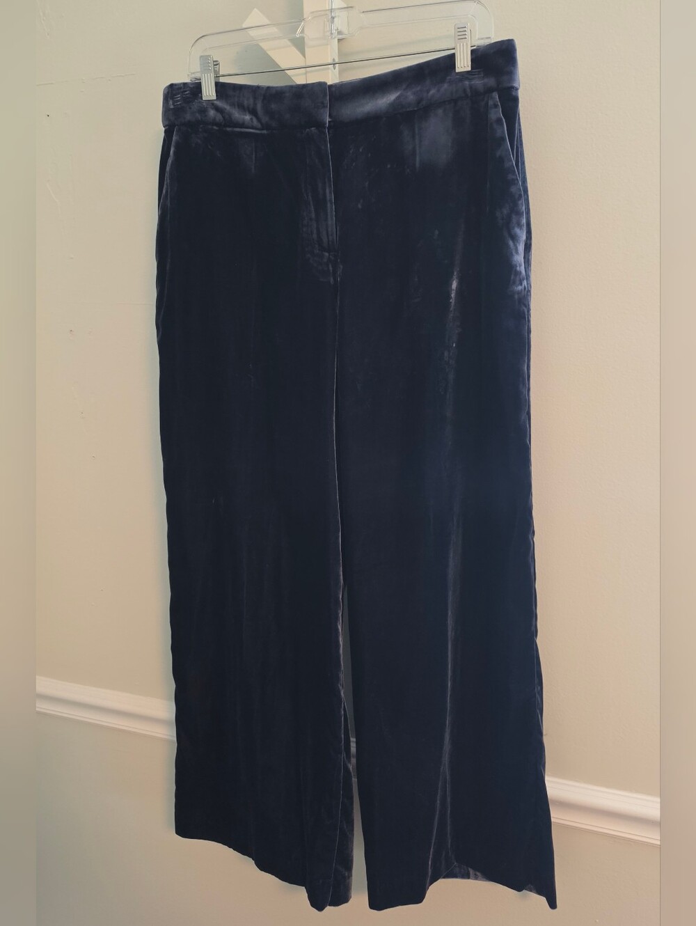 LOFT Curvy Clean Wide Leg Velvet Pants Navy Size 12 Party Trousers